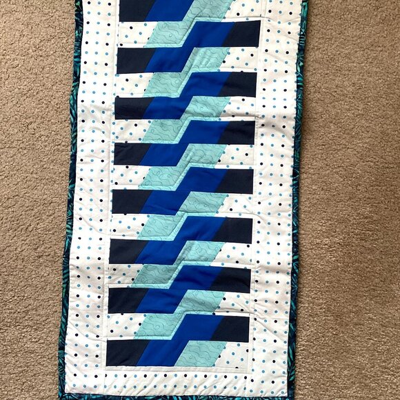 Handmade Table Runner Blue Rectangle Shape Topper Patchwork Dinning Linens - Picture 2 of 4